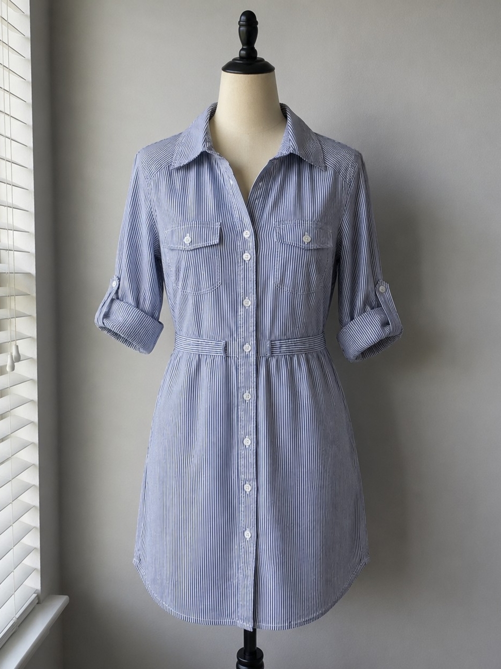 H&M Blue and White Pinstripe Shirt Dress